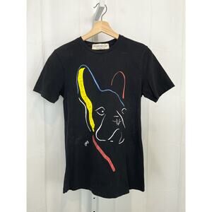 ETRE CECILE  Size S Dog Print Graphic Tee Short Sleeve Crew Neck T Shirt Black